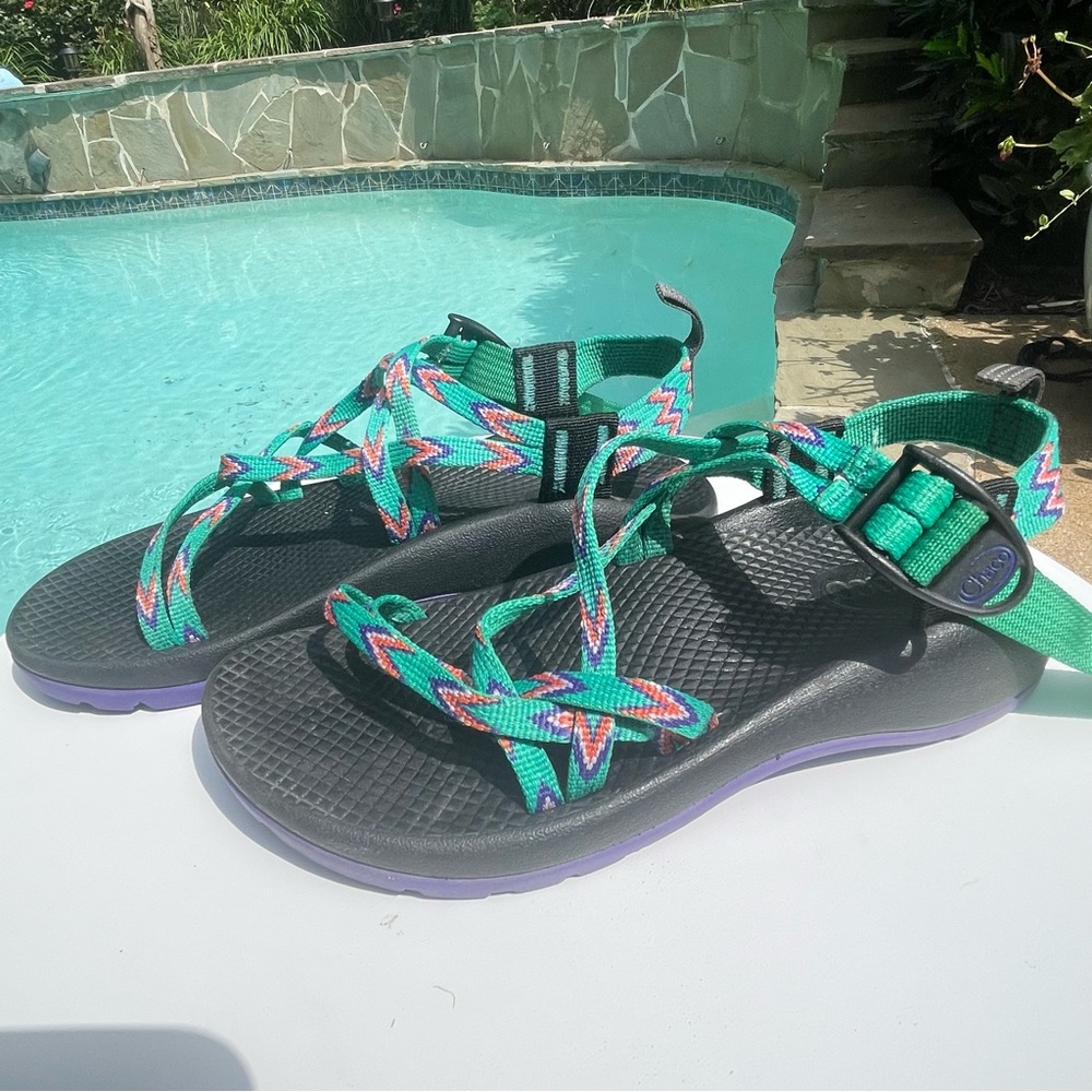 Chaco ZX/1 Ecotread Kids Junior Strappy Hiking Sandals Mint Leaf Green Size 4